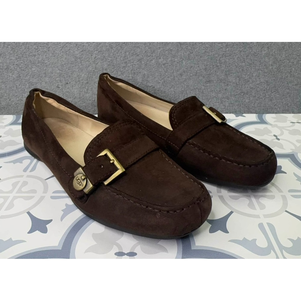 UGG Crawford Loafers Women's Size 8.5 Brown Suede Buckle Preppy Academia Classic